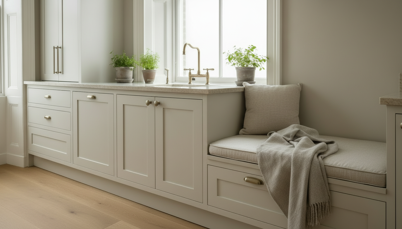 Seating detail in classic bespoke kitchen – London Victorian townhouse – Chris Cimer